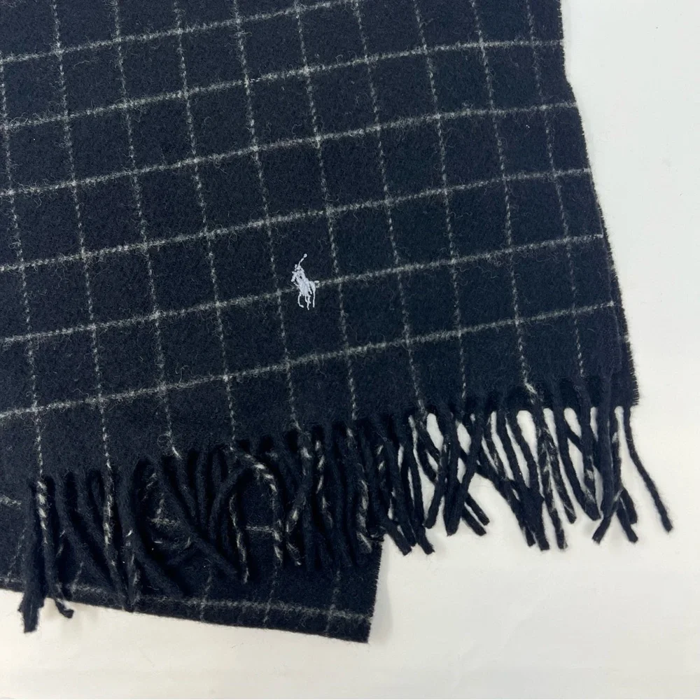 Polo by Ralph Lauren Lambswool Windowpane Scarf Black and Gray Winter Classic